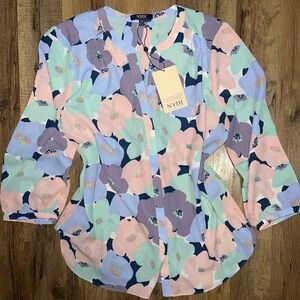 NYDJ Pastel Floral Blouse - Pink, Blue, Green